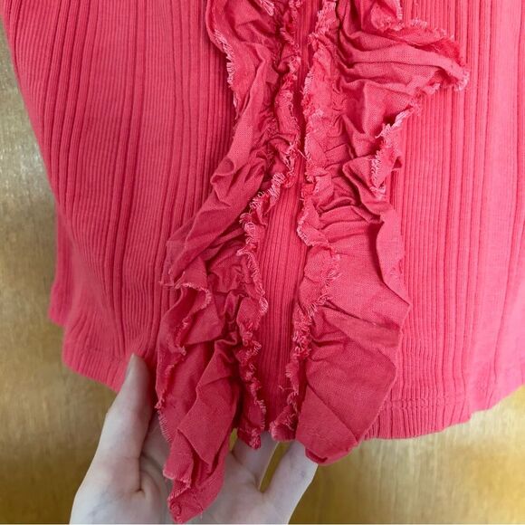 Anthropologie Pilcro V-Neck Ruffle Tank Top in Coral Size Medium Y2K - Picture 2 of 8